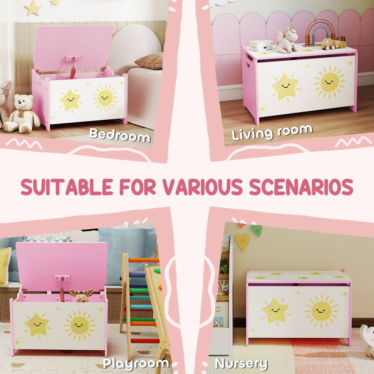 Toy Chest, Kids Storage Chest with Lid, Safety Hinges and Groove Handles for Boys, Girls, Green
