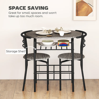 Foden 3-Piece Dining Set with Shelf, for Small Spaces-Dark Grey