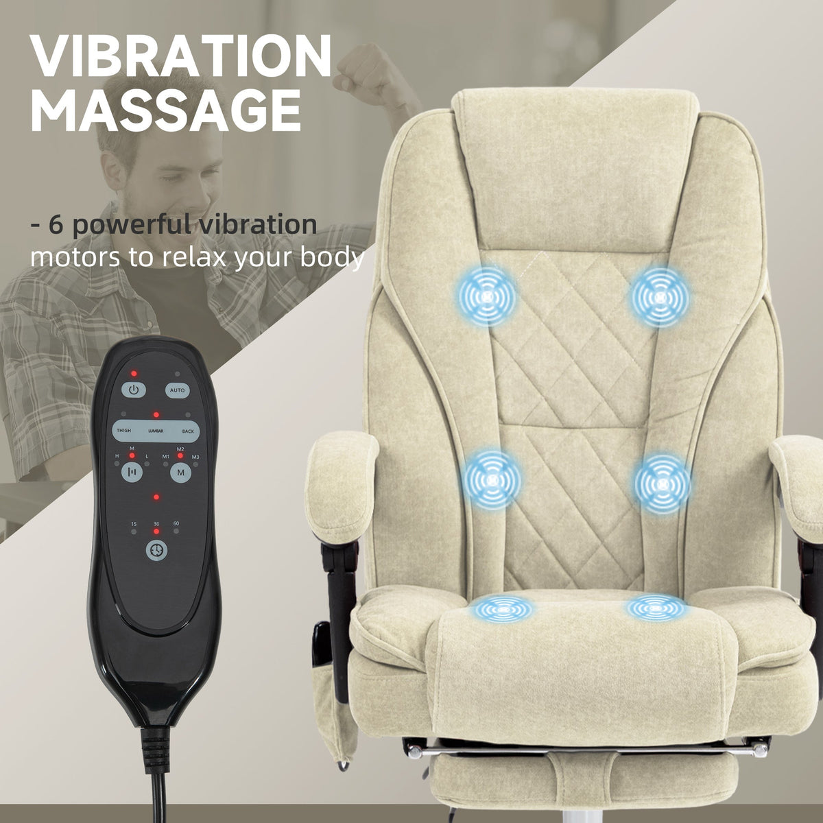 Massage Office Chair, Reclining Computer Chair with Adjustable Height and Footrest, Beige