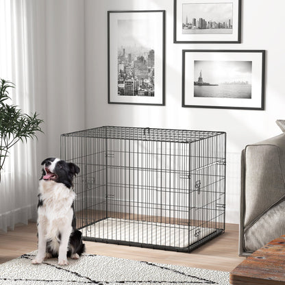 24" Dog Crate with 2 Doors, Folding Metal Dog Cage with Soft Cushion, Removable Tray, Handle for Extra Small Dogs, Black