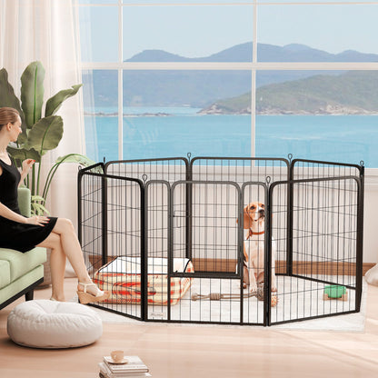 31.5" Dog Playpen Indoor Outdoor, Portable Foldable 8 Panels Pet Playpen with Door & Strap for Medium Dogs