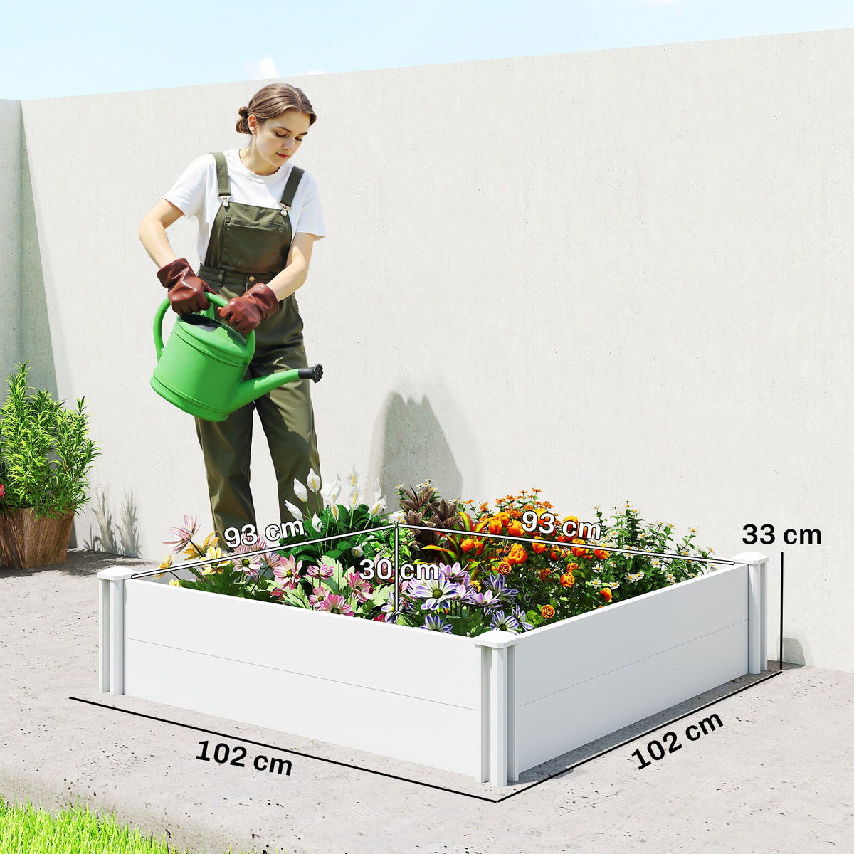 Vinyl Raised Garden Bed Kit, 2 x 2 x 1ft Modular Elevated Garden Box with Slotting Legs and Open Bottom, White