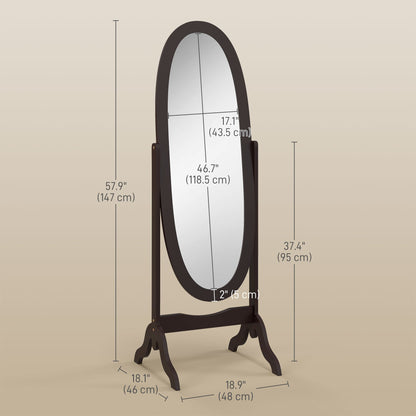 Floor Standing Mirror Full Length Mirror with Adjustable Angle Oval Frame for Dressing Room Bedroom Living Room White