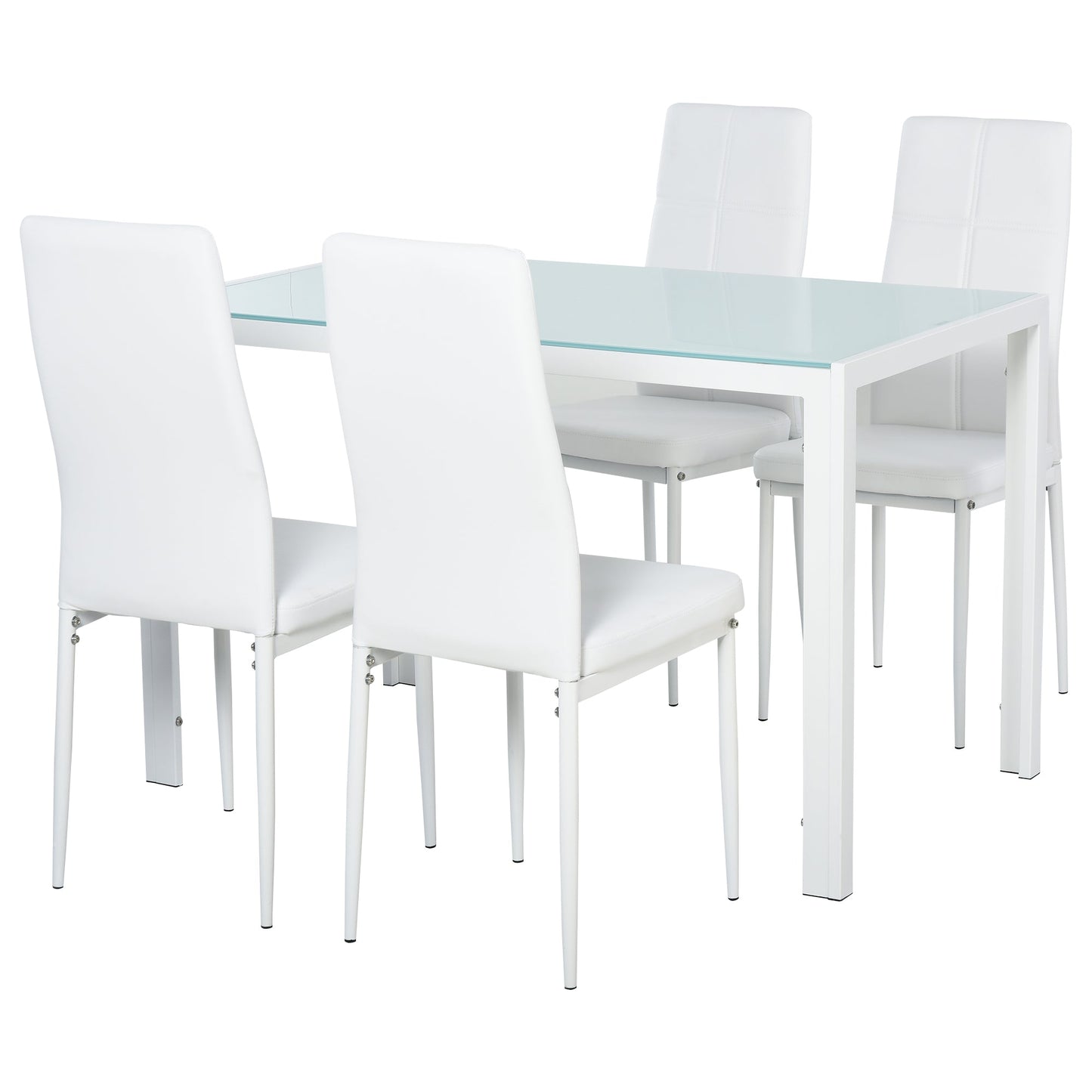 Zaya 5-Piece Rectangular Glass Dining Set for Small Spaces-White