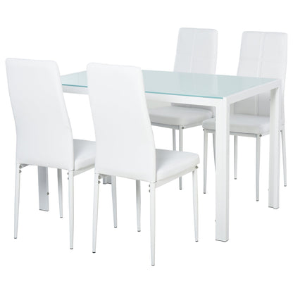 Zaya 5-Piece Rectangular Glass Dining Set for Small Spaces-White