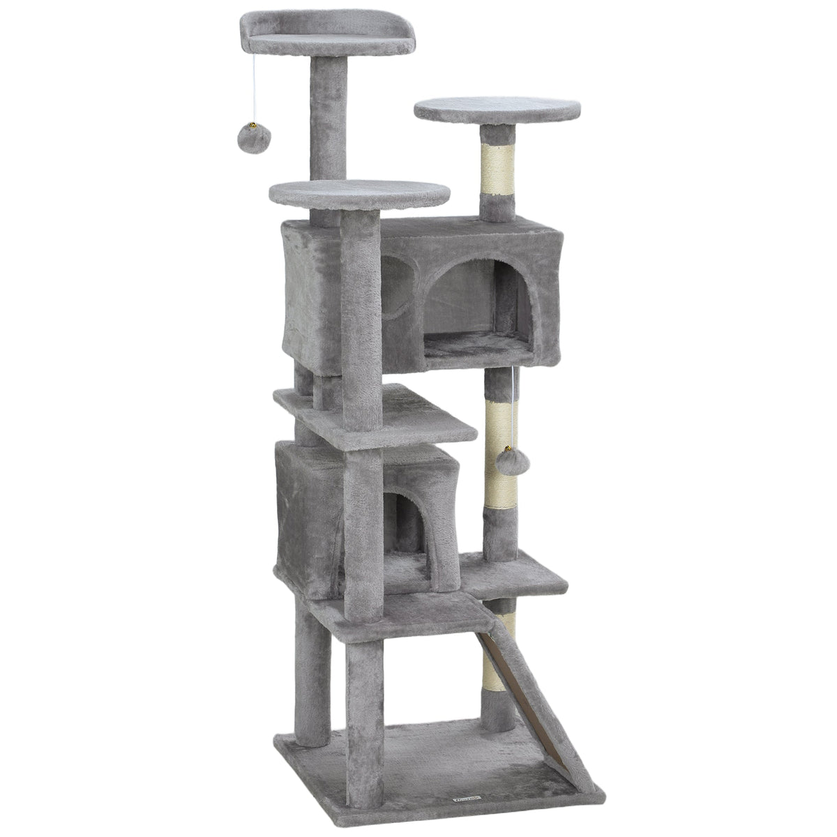 54" Cat Tree, Multi-Level Cat Tower with Scratching Posts, Cat Condos, Bed, Platforms, Ramp, Toy Ball, Beige