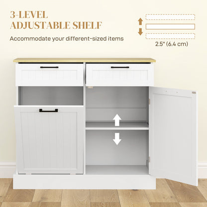 Hidden Garbage Bin Cabinet, Tilt Out Trash Cabinet w/ 2 Drawers, Freestanding Kitchen Island for Laundry, Black