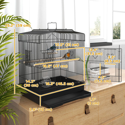 23" Bird Cage, Finches Canaries, Parrot Cage with Doors Perches, 2 Feeder Pet Supplies, Black
