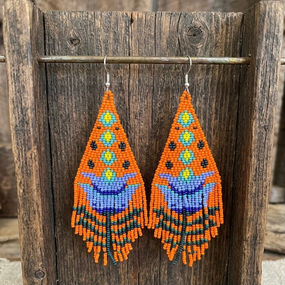 Orange Flame Blossom Drop Earrings