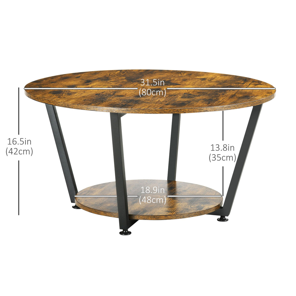 Matt Round Coffee Table with Storage Shelf-Rustic Brown