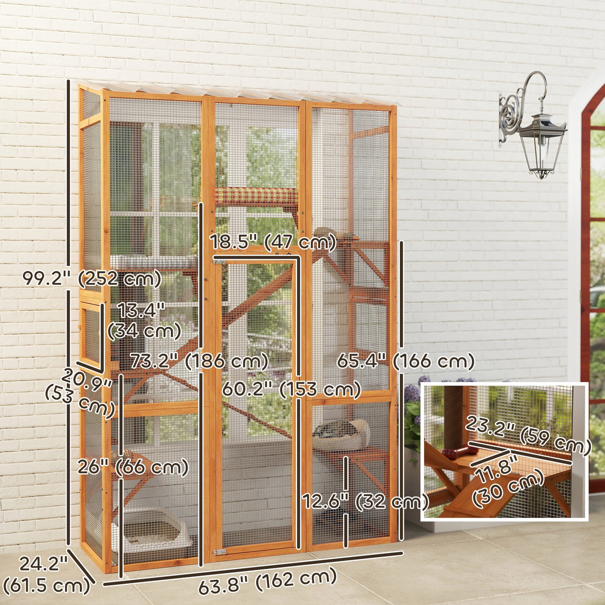 Large Outdoor Catio with 6 Jumping Platforms, Scratching Post, 2 Ramps, Waterproof Roof, Grey