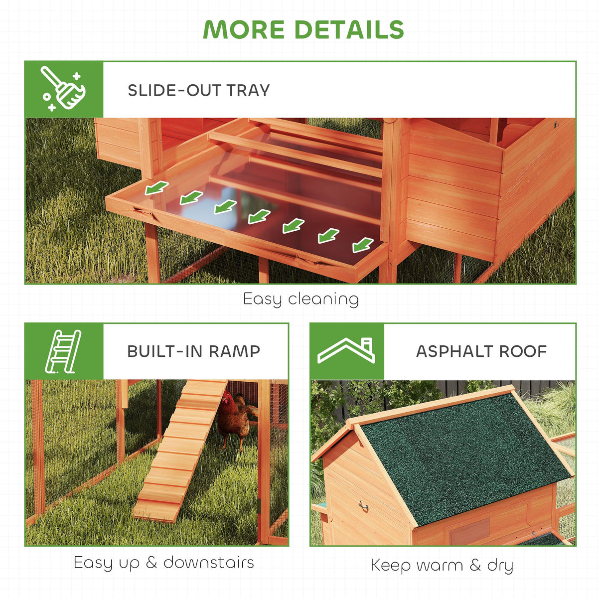 137" Wooden Chicken Coop with Chicken Run, Nesting Box, Dark Grey