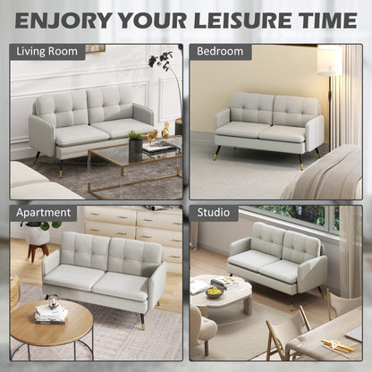 55" Loveseat Sofa, Linen Love Seat w/ S spring, Steel Legs and Button Tufting, Small Couch for Living Room, Dark Grey