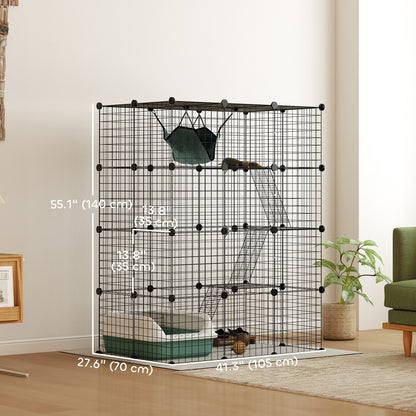 4 Tier DIY Cat Cage Indoor, Catio for 1-3 Cats with Hammock, 5 Doors, 3 Ramps, 3 Jumping Platforms, for 1-3 Cats, Black