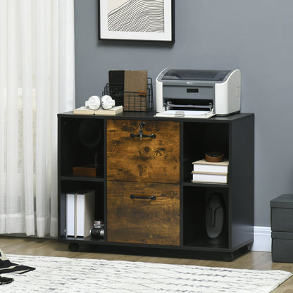 Lateral Filing Cabinet with Wheels and Lockable Drawer, File Cabinet, Mobile Printer Stand with Open Shelves for Letter and A4 Size Documents for Home Office, Grey