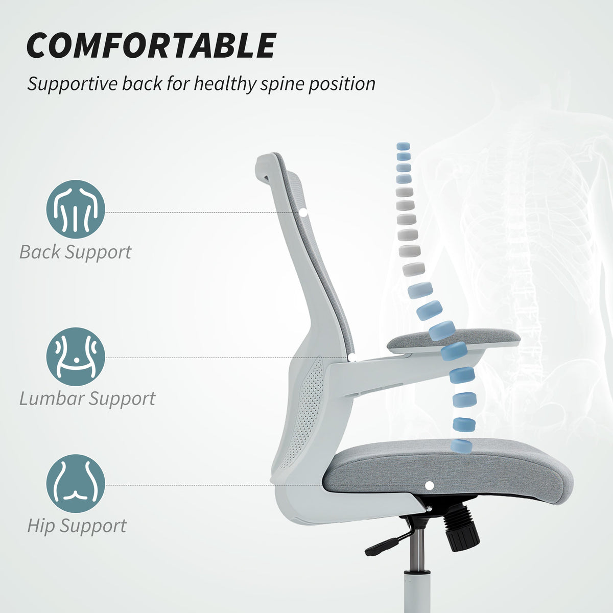 Ergonomic Office Chair, Swivel Desk Chair with Adjustable Lumbar Support, Headrest and Height, Flip-up Armrests, Beige