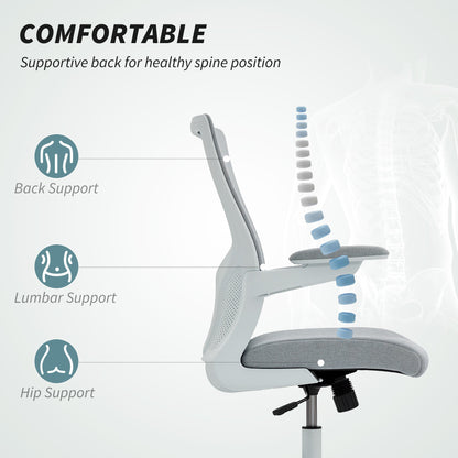 Ergonomic Office Chair, Swivel Desk Chair with Adjustable Lumbar Support, Headrest and Height, Flip-up Armrests, Beige