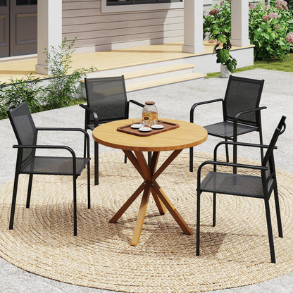 Stackable Patio Chairs Set of 4, Outdoor Dining Chairs with 20" Deep Seat, All Weather Breathable Mesh, Armrests, Black
