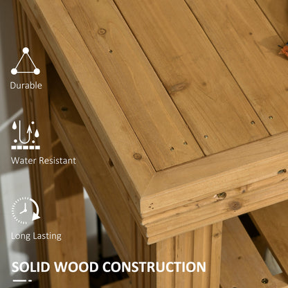 Outdoor Potting Bench Table with Faucet, Removable Sink, Hooks and Storage Shelves, Wood Work Bench Workstation, Grey