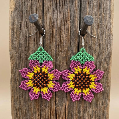Sunflower Beaded Earrings (Purple)