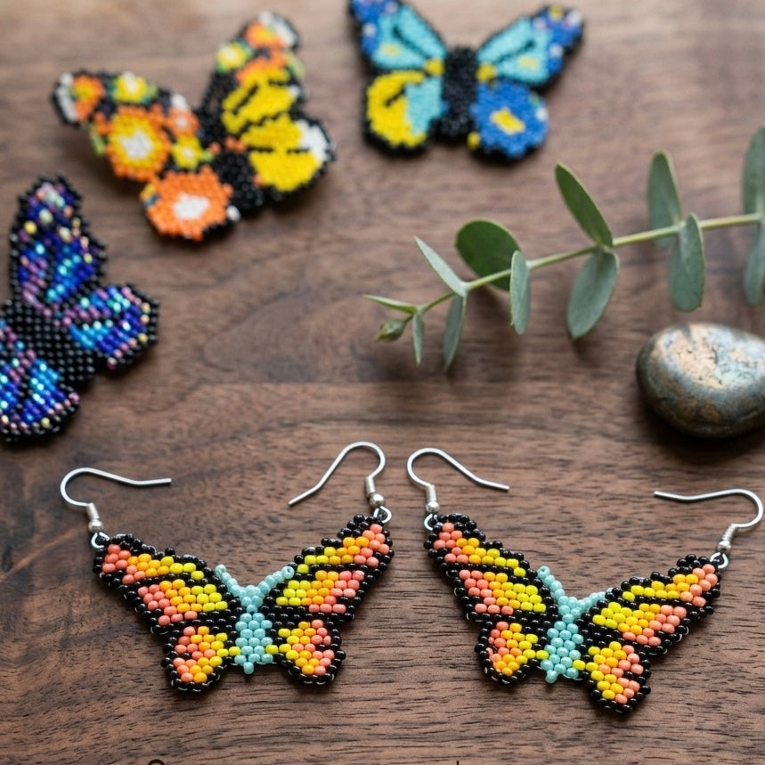 Green Butterfly Beaded Earrings