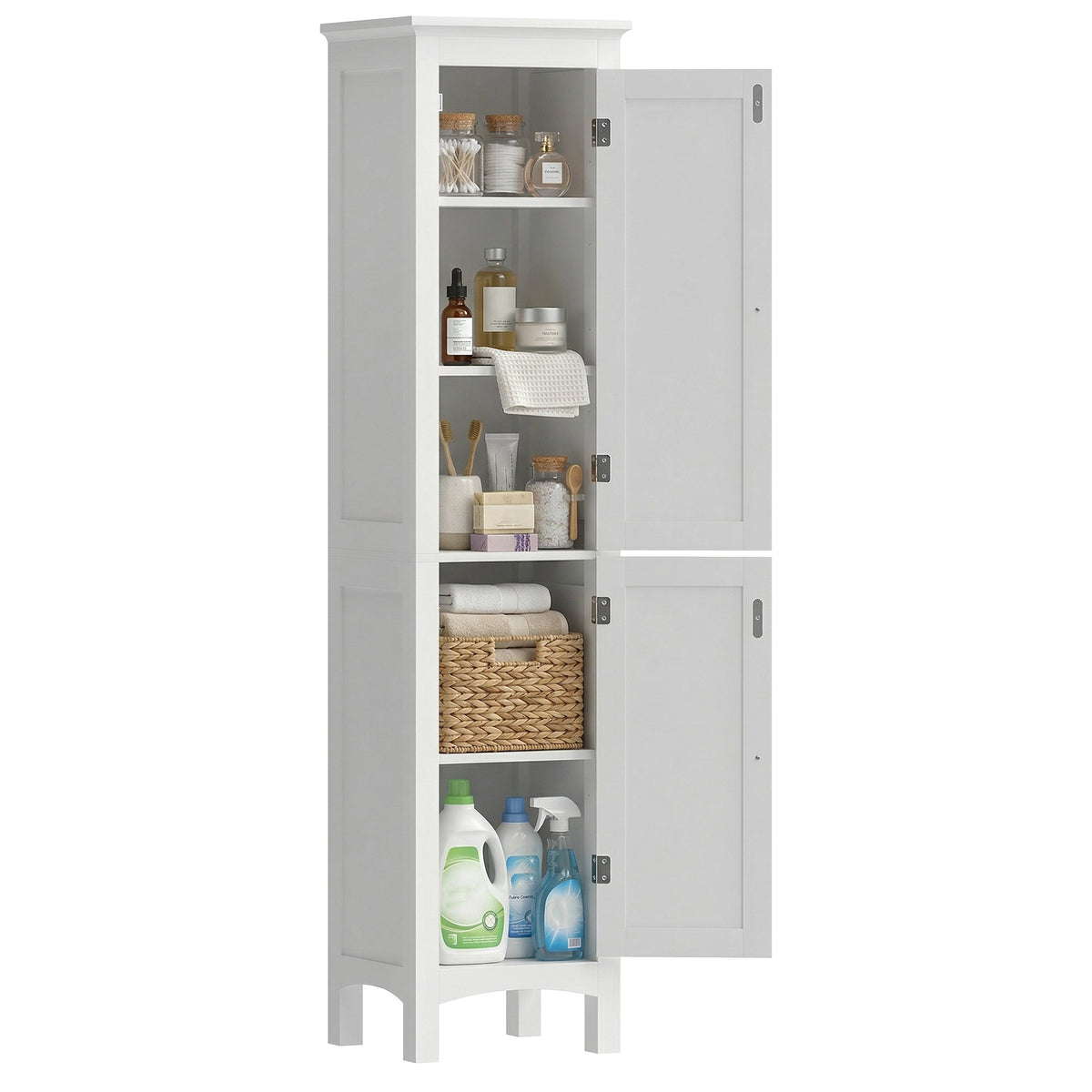Tall Bathroom Cabinet, Freestanding Storage Organizer with Adjustable Shelves and Cupboards, 15" x 13" x 63", Black
