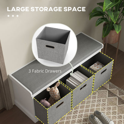 Shoe Storage Bench with Seat, Entryway Bench Seat with Cushion, 3 Fabric Drawers for Hallway, Dark Grey