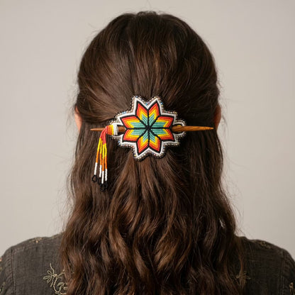 White Handmade Beaded Star Barrette