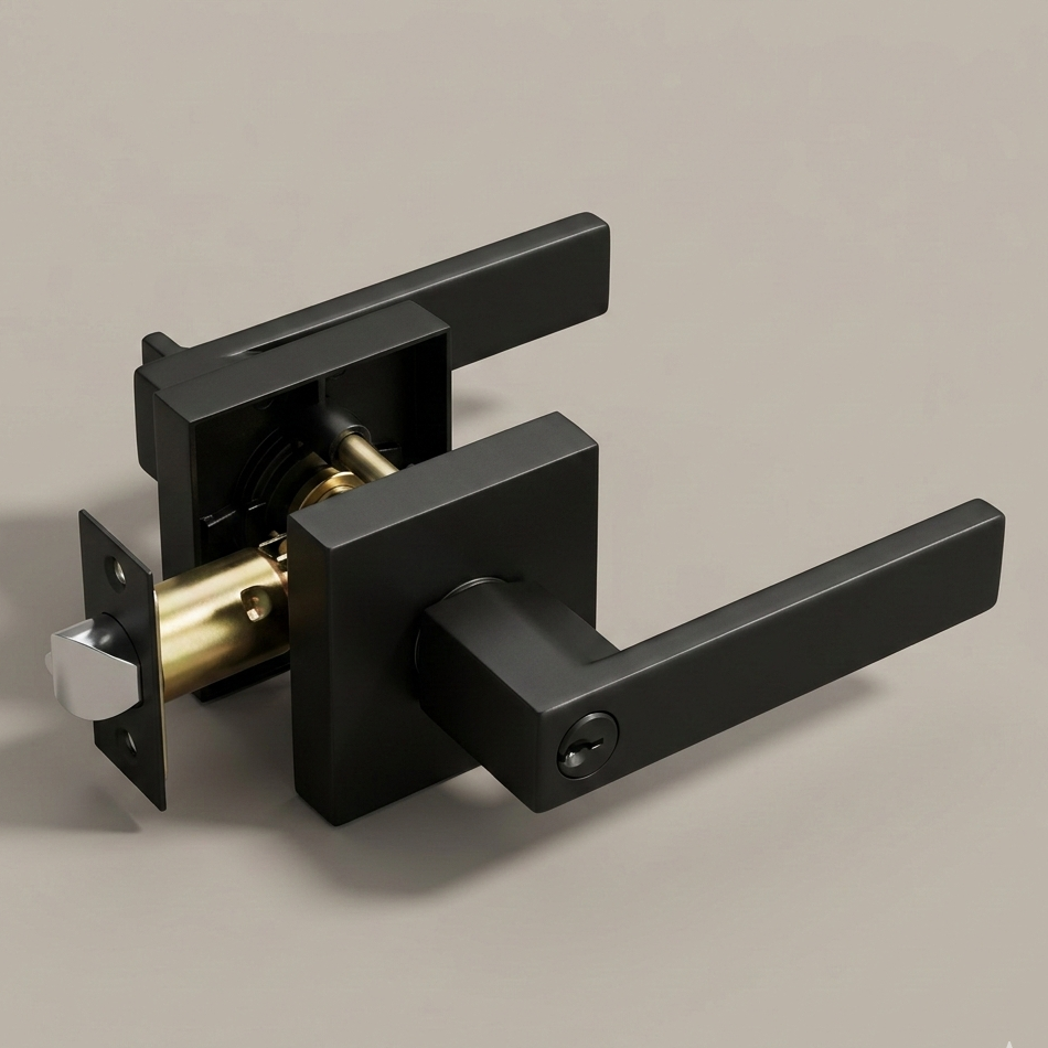 Modern Square Door Lever | Matte Black & Satin Nickel | Keyed, Privacy, Passage, Dummy | Contemporary Square Rosette