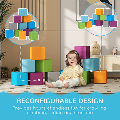 12 Piece Soft Play Blocks Soft Foam Toy Building And Stacking Blocks - Multicolours