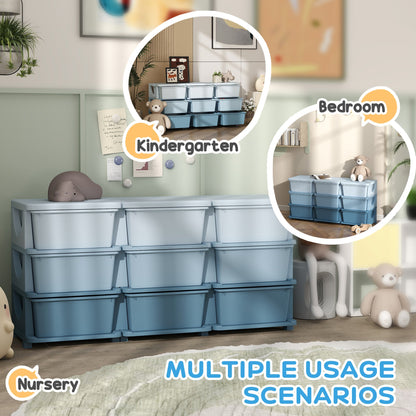 3 Tier Kids Toy Organizer and Storage Bins with 6 Plastic Drawers, Blue