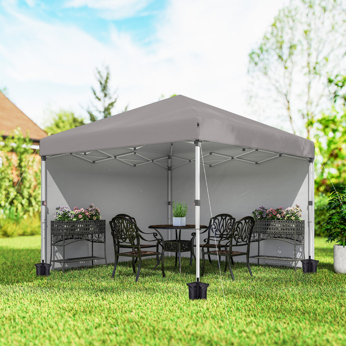 10' x 10' Pop Up Canopy with Sidewalls, Roller Bag, Height Adjustable Instant Tent for Outdoor, Garden, Patio, Black