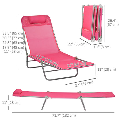 Set of 2 Folding Chaise Lounge Chairs, Outdoor Poolside Sun Tanning Chairs w/ Pillow, Reclining Backrest, Blue
