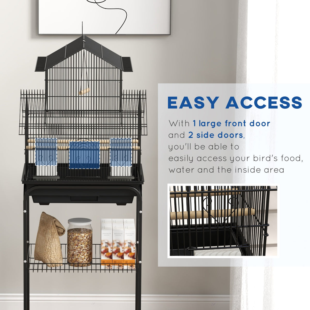 25" Bird Cage with Perch, Swing, Food Container, Slide-out Tray, Handle, Parrot Cage for Finches, Canaries, Budgies