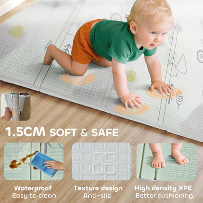Foldable Baby Plat Mat, 79" x 59" Kids Floor Mat for Crawling and Learning, Track & Elephant Theme