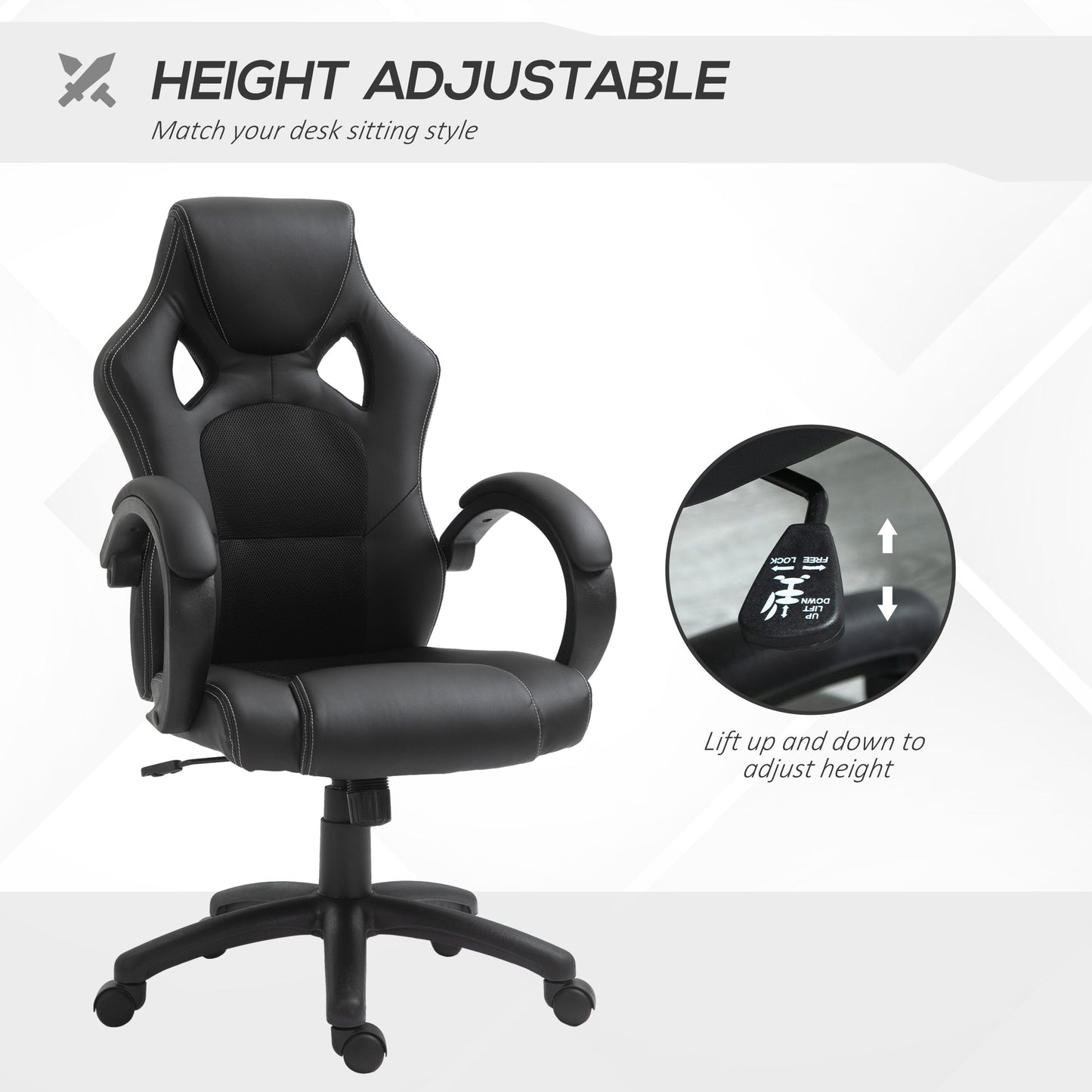 Erling Gaming-Office Chair with Swivel and Tilt Functions-Black