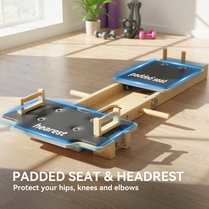 Foldable Pilates Reformer Machine, Multifunctional Pilates Board with Resistance Bands and Multi-Grips for Home Gym