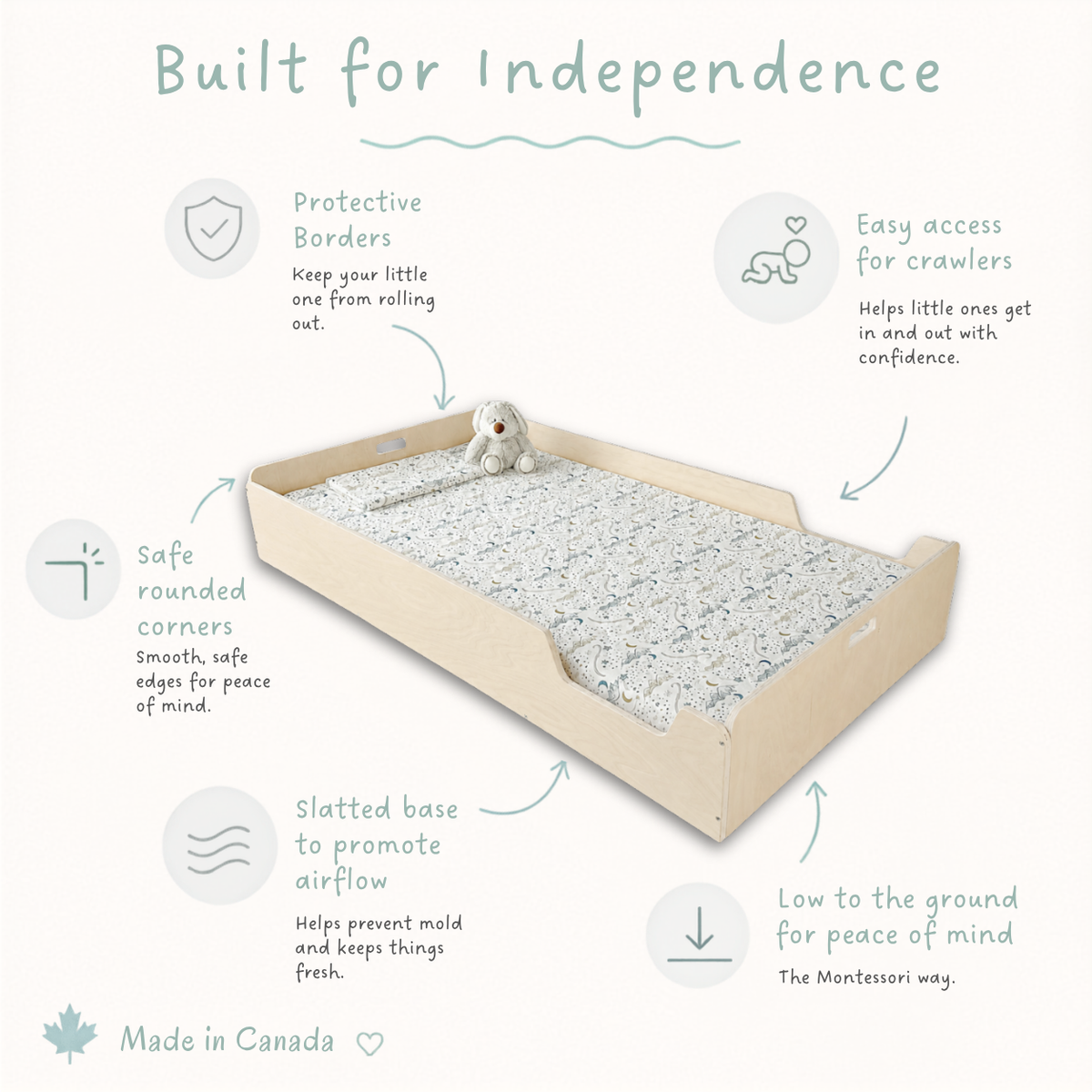 APPLE TWIN - Montessori Floor Bed with Rails