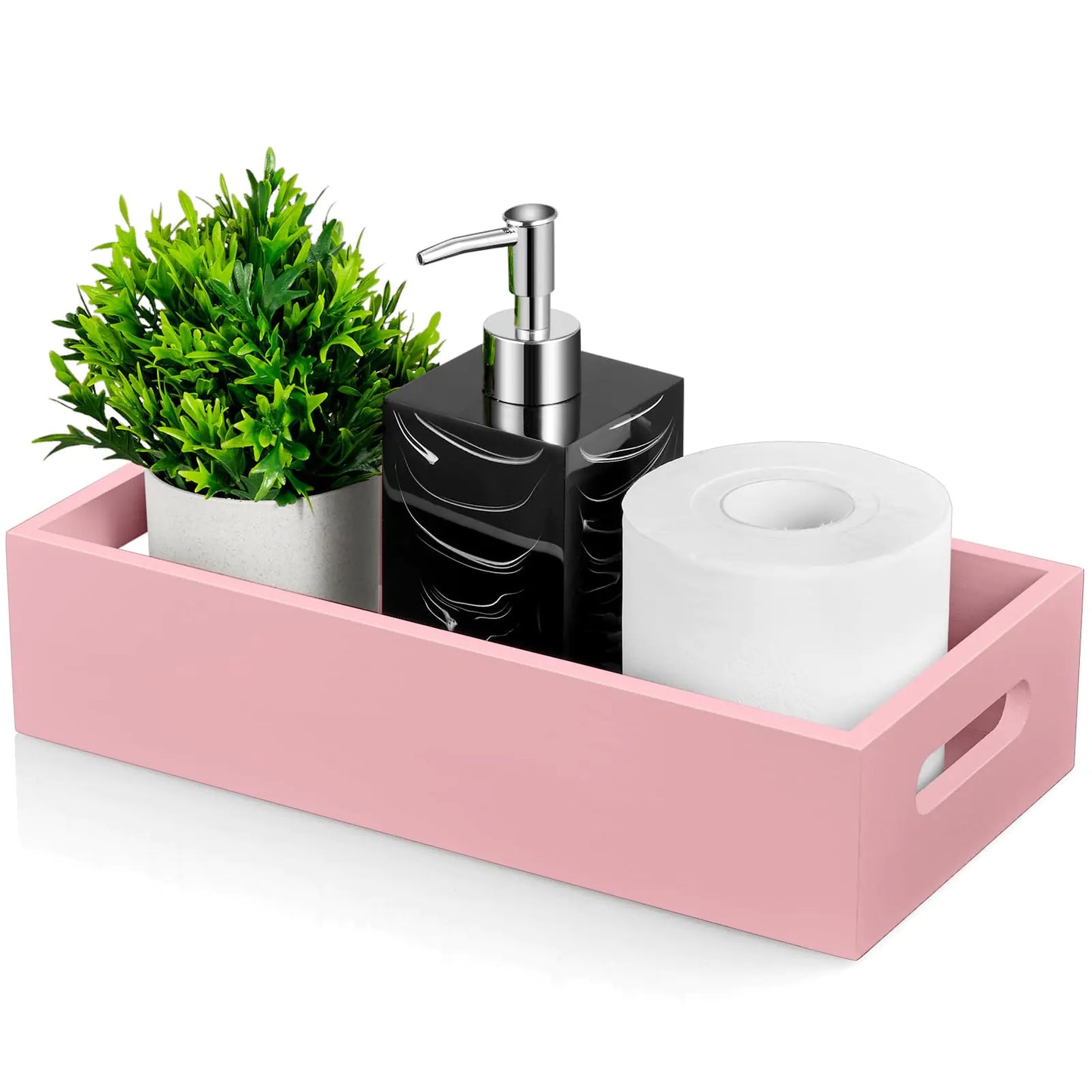 ALELION Pink Bathroom Basket for Organizing - Wooden Toilet Tank Paper Basket with Handle for Back of Toilet Tank Top Organizer - Pink Kitchen Bathroom Decor Accessories