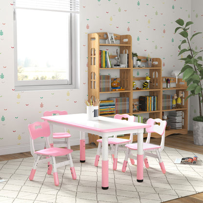 Kids Table and Chair Set with 4 Chairs, Adjustable Height, Easy to Clean, for 1.5 - 8 Years Old, Green