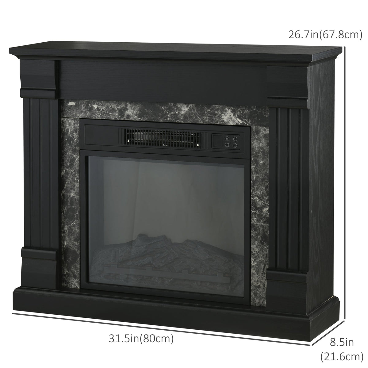 Easton Electric Mantel Wood Surround Freestanding Fireplace Heater with Overheating Protection-Black