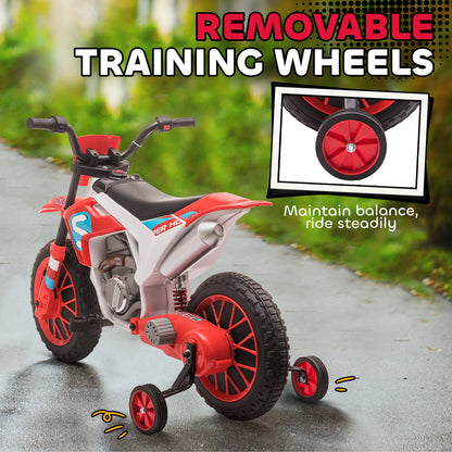 Kids Dirt Bike 12V Battery-Powered Ride-On Electric Motorcycle with Charging Battery, Training Wheels Blue
