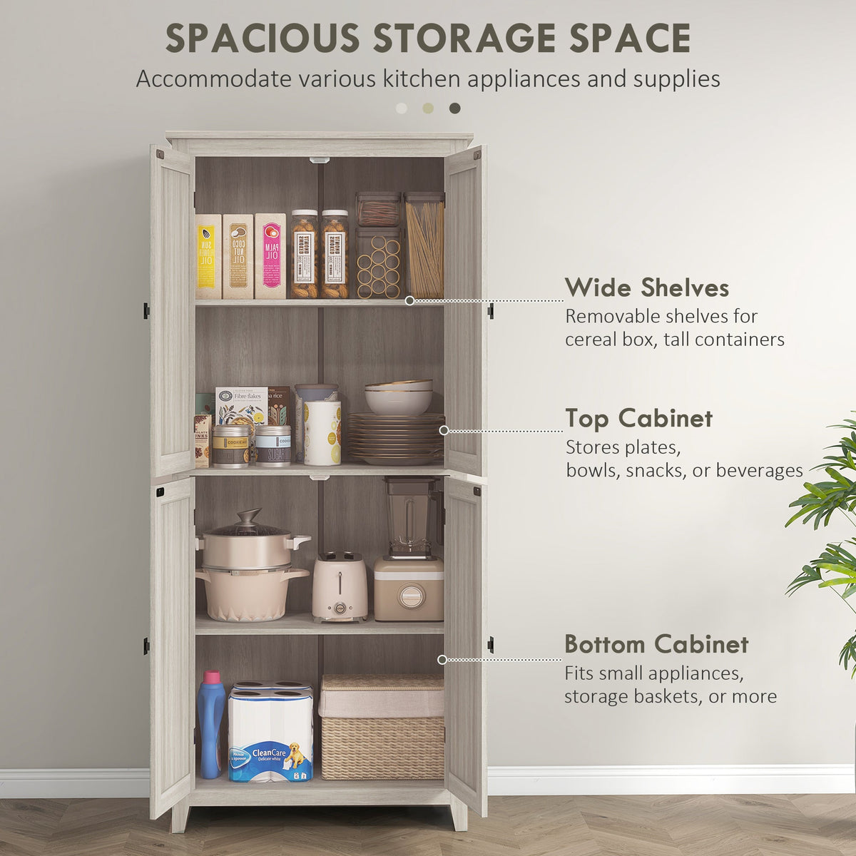 72" Freestanding Storage Cabinet, Kitchen Pantry Cabinet with Doors and Shelves for Dining Room, Natural
