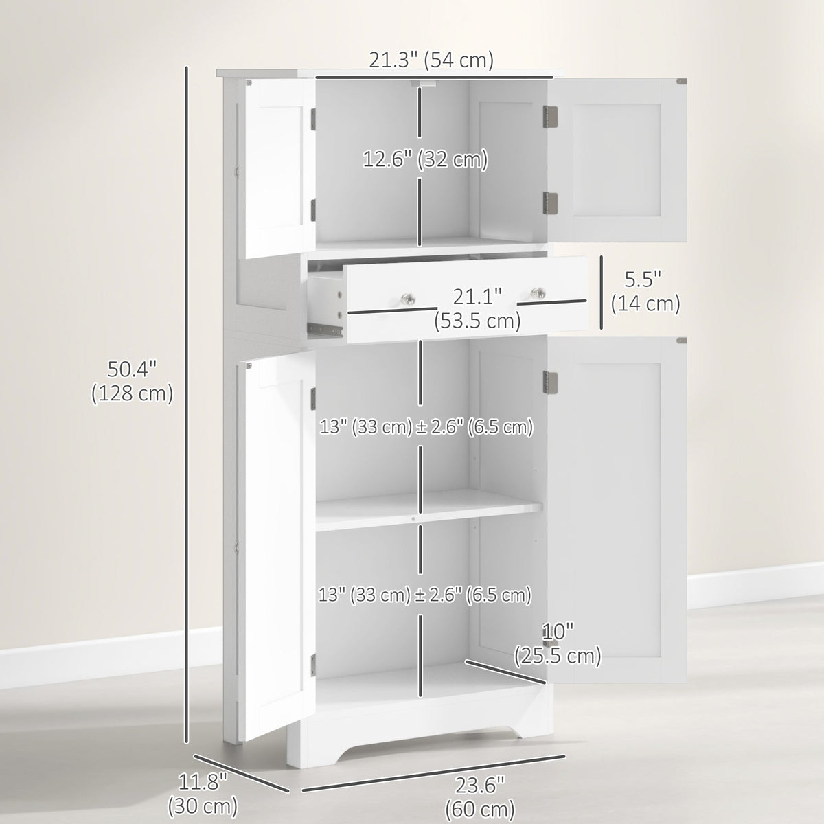 50.5" Kitchen Storage Cabinet, Modern Kitchen Pantry Cabinet with 4 Doors, Drawer, Adjustable Shelf, Black