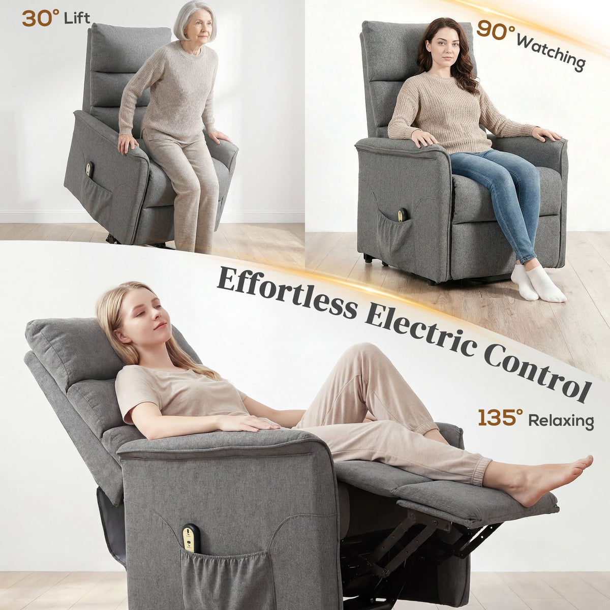 Lift Chair for Elderly, Power Chair Recliner with Remote Control, Side Pockets for Living Room, Blue