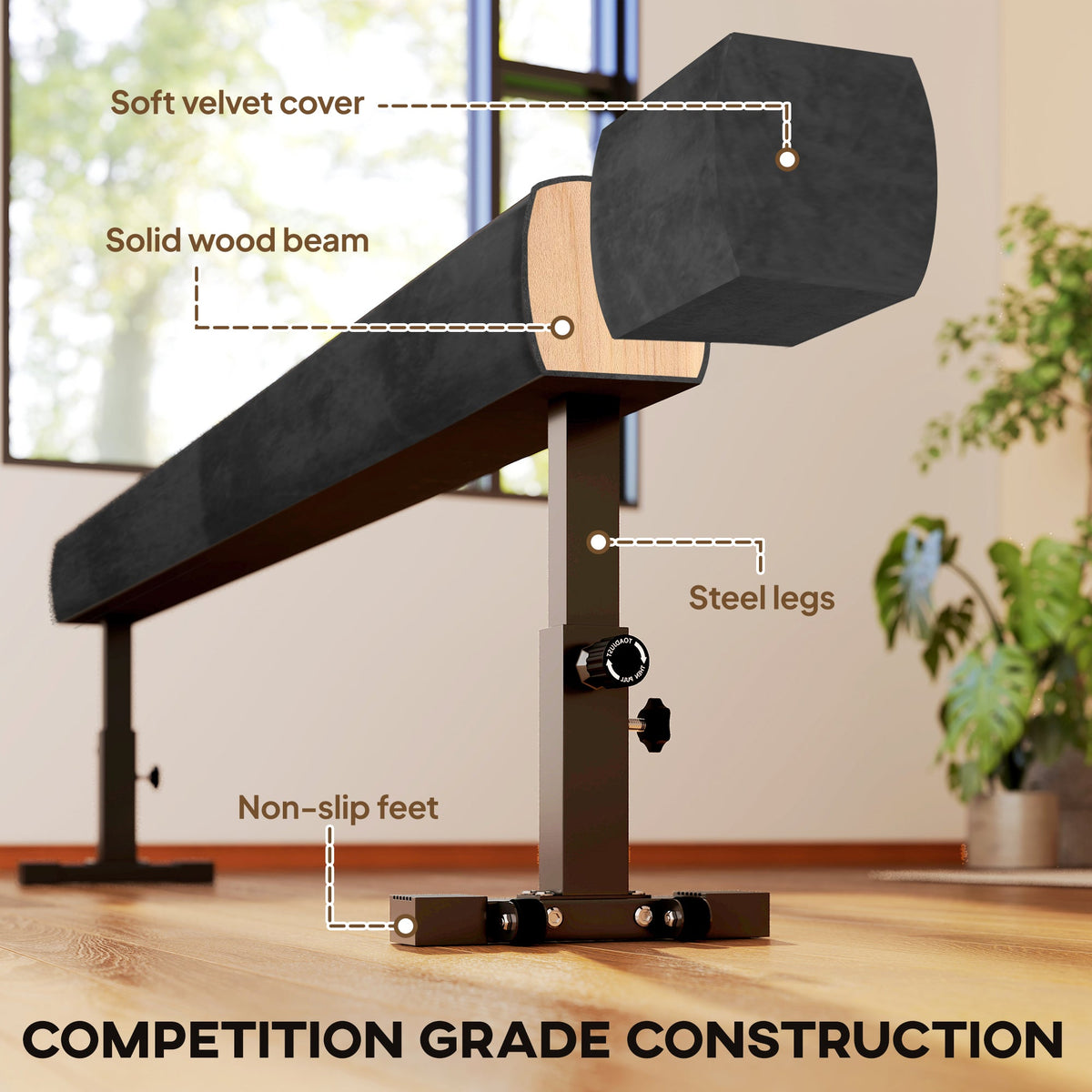 7.5ft Adjustable Balance Beam, Gymnastics Beam with Wheels, Gymnastics Equipment for 6+ Years Old Training