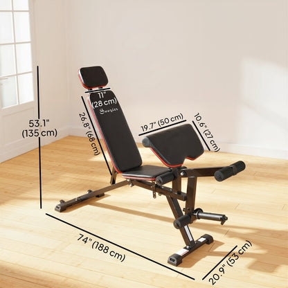 Adjustable Weight Bench with Wheels, Load 660LBS Workout Bench with Leg Extension, Preacher Curl and Resistance Bands