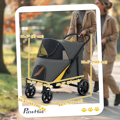 Foldable Pet Stroller with Universal Front Wheels, Shock Absorber, Dog Cat Carriage for Large & Medium Dogs, Black