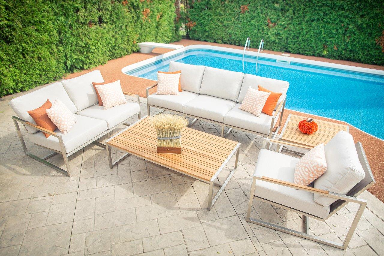 Acacia Stainless Steel & Teak Top Outdoor End Table