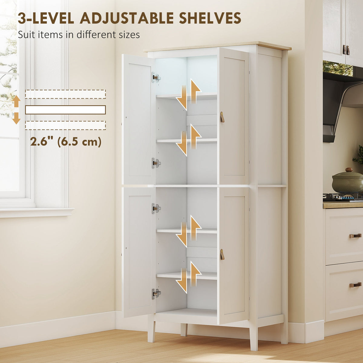 69.5" Tall Kitchen Pantry Storage Cabinet with Motion Sensor LED Light, Modern Kitchen Pantry Cabinet, Green